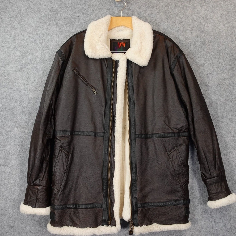 Vintage New York Classics Leather Sherpa Flight Jacket S Chocolate Aviator Y2K